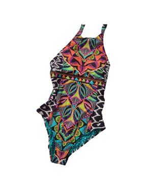 Trina Turk Africana High Neck Swimsuit M Colorful Printed High Leg One Piece